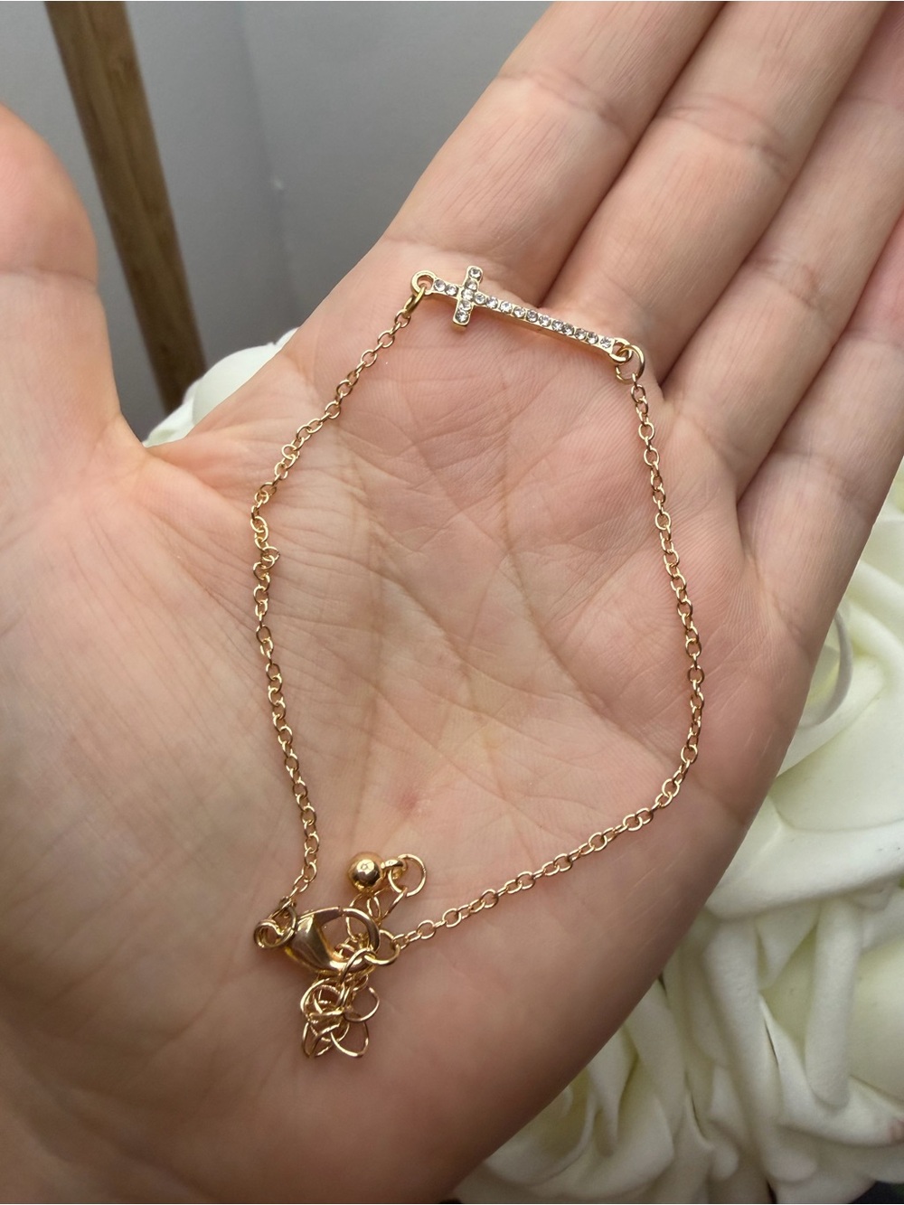 Gold Cross Bar Chain Bracelet - Women